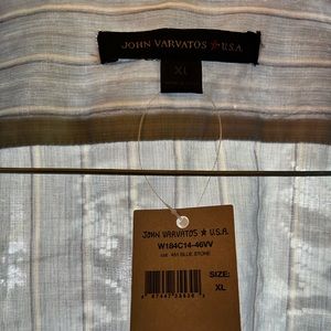 John Varvatos Men XL Gray Stripe Cotton Long Tuck Sleeves Casual Shirt NEW